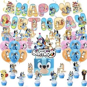 Bluey Birthday Party Supplies 39pcs-Banner Balloons Cake Toppers‎ Kids Party
